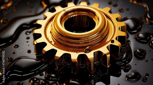 3D illustration of a cog gear with drops of oil falling