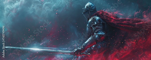 Brave knight, armored and wielding a shining sword Scene