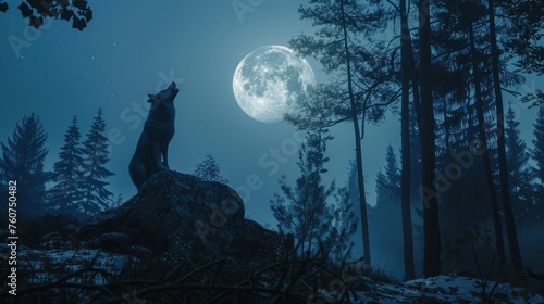 wolf howling by full moon.