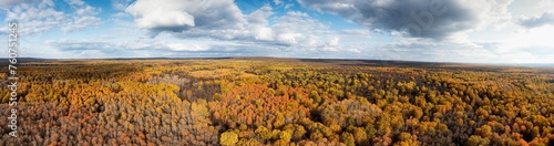 Southern Urals, Bashkiria, autumn forest. Aerial view.