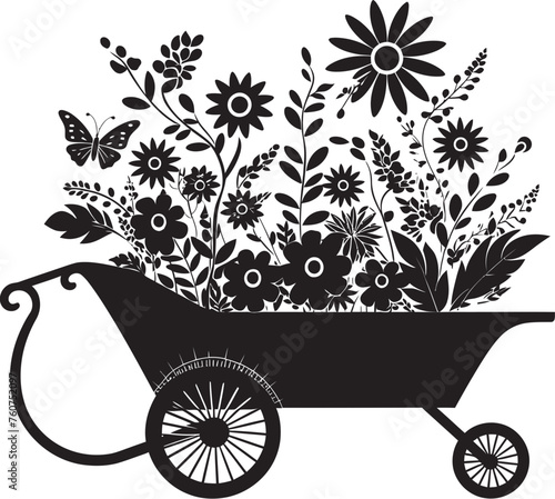 Natures Cartage Vector Logo of Garden Wheelbarrow Wheelbarrow Whimsy Aesthetic Floral Symbol Design