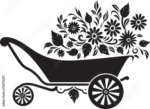 Natures Trolley Vector Logo of Blossom Wheelbarrow Botanical Cartage Aesthetic Wheelbarrow Symbol Design