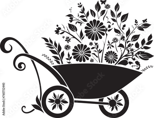 Wheel of Wonder Aesthetic Floral Cart Logo Design Blossom Cartage Vector Icon of Garden Wheelbarrow