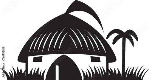 Grassland Serenity Emblematic Thatched Hut Ethnic Tranquility Vector Icon of African Hut