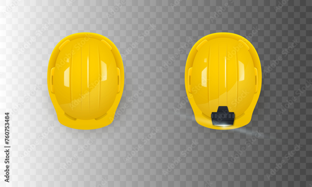 Construction helmets, regular and with a flashlight. View from above. Vector illustration. Construction helmets, regular and with a flashlight. View from above. Vector illustration.