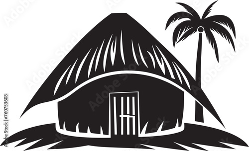 Tribal Tranquility Emblematic African Hut Symbol Rustic Retreat Vector Logo of Straw Roof Hut