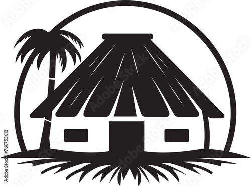 Ethno Rustic Sanctuary Vector Logo of Straw Roof Hut Grassland Refuge Iconic Hut Emblem Design