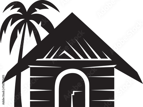 Grassland Refuge Iconic Hut Emblem Design Indigenous Oasis Vector Icon of Thatched Hut
