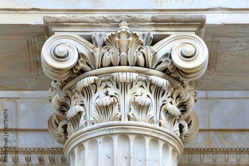 classical architectural detailing, specifically a Corinthian column capital with its distinctive acanthus leaves, showing the elegance and craftsmanship of historical architecture