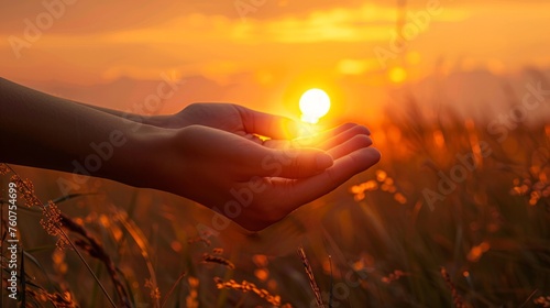 Hands holding the sun in their hands generative ai