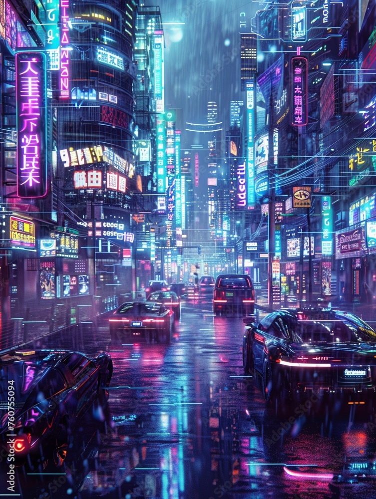 Neon cityscape holographic signs Neon cityscape holographic signs