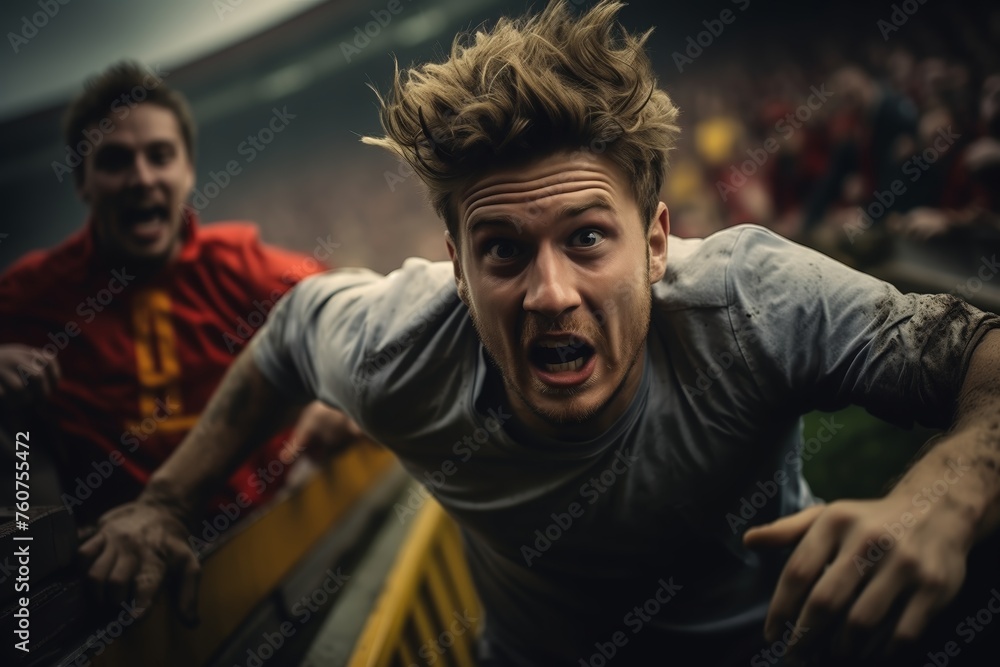 Fototapeta premium Man leaping over barrier in race