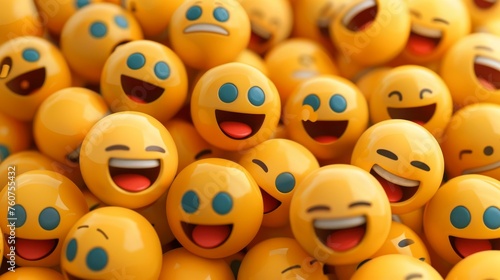 Joyful and animated emoticons on a vibrant social media and communication backdrop