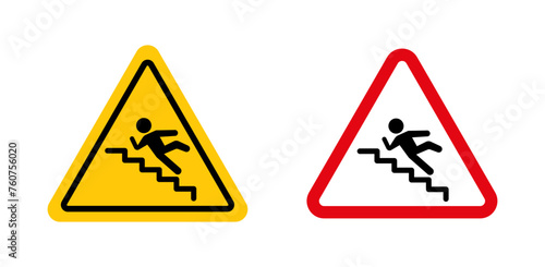 Caution stairway sign. stairs use caution vector symbol. slippery staircase attention sign. photo