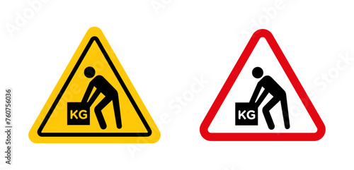 Warning heavy object sign. move weight injury warning symbol. heavy weight safety caution icon.
