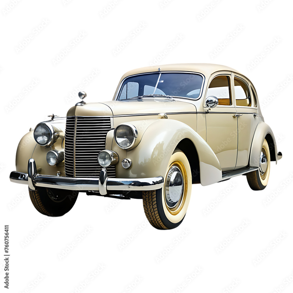 an old car with a chrome bumper and black tire is parked in the desert under a blue sky with white clouds casting