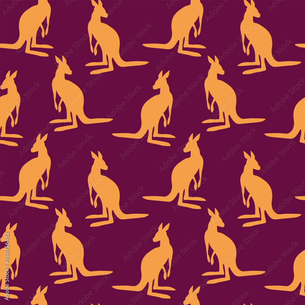 Seamless pattern with Kangaroo silhouette on color background. Vector illustration for card design, poster, fabric, textile. Pray for Australia and animals