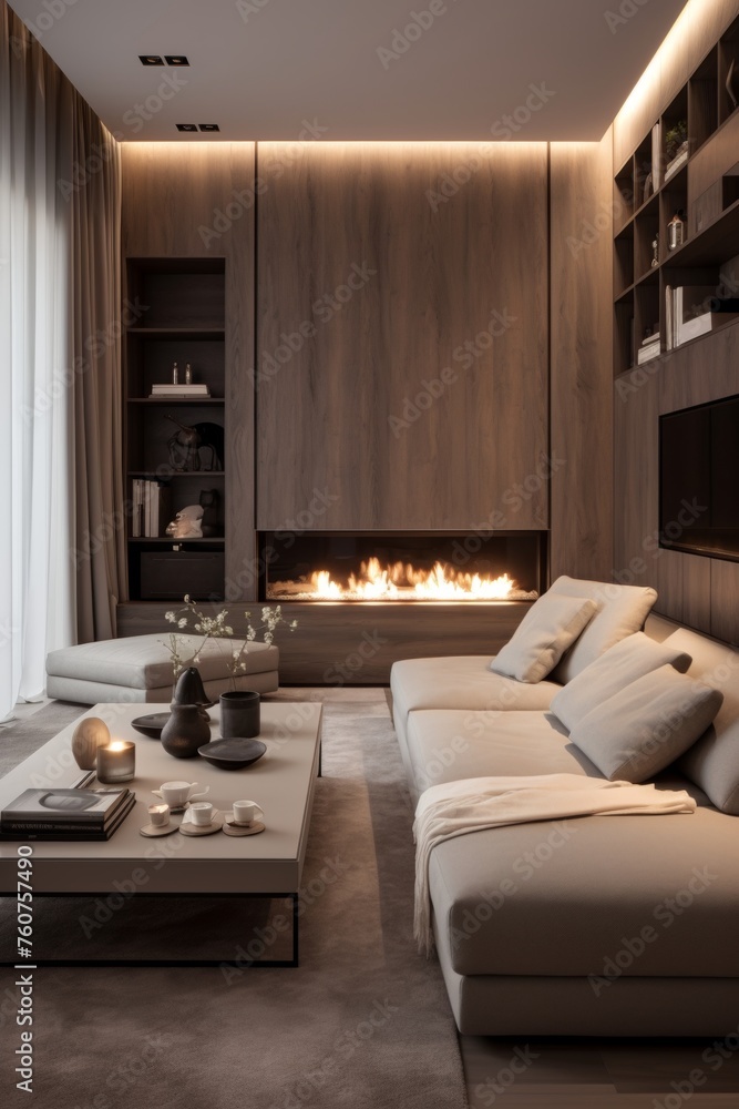 Minimalistic family room with a touch of warmth AI generated illustration Minimalistic family room with a touch of warmth AI generated illustration