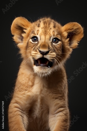 Minimalistic cute lion cub with a funny expression AI generated illustration