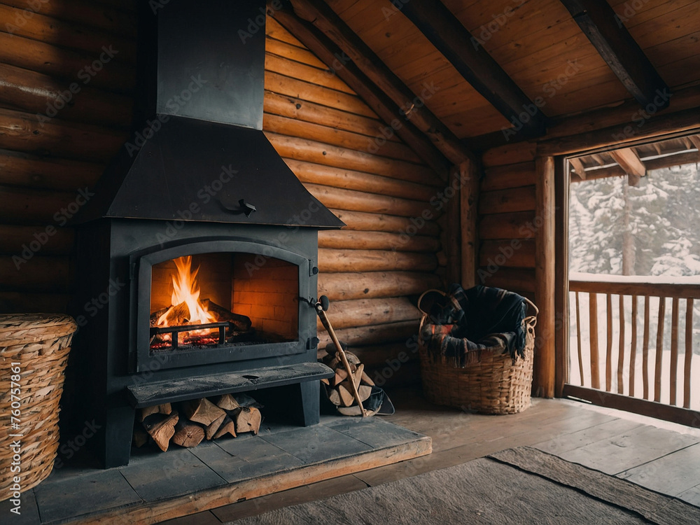 closeup of a cozy fireplace in a hut. closeup of a cozy fireplace in a hut.