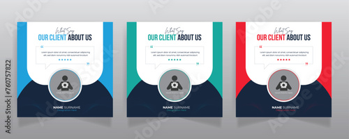 Client testimonial social media post design and square web banner template
