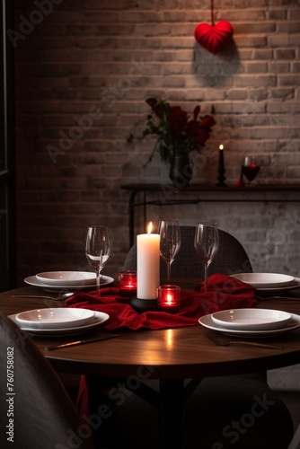 Simple minimalistic Valentines Day dining table setup AI generated illustration