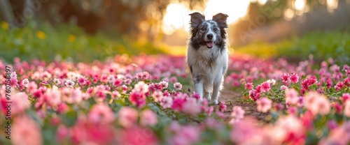 A curious Border Collie sniffing a cluster of four-leaf clovers in a sun-drenched meadow, with sunlight filtering through the trees, Wallpaper Pictures, Background Hd
