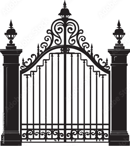 Old World Passage Vector Logo of Antique Metal Gate Rustic Gateway Antique Metal Gate Emblematic Icon