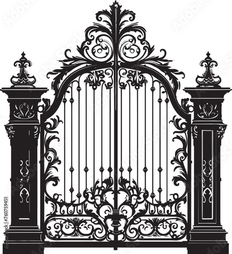 Rustic Entry Iconic Emblem of Antique Metal Gate Vintage Archway Antique Metal Gate Vector Representation