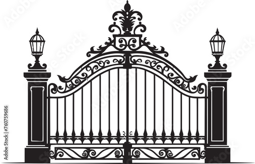 Ancient Threshold Emblematic Icon of Vintage Metal Gate Weathered Gateway Vector Logo Design of Antique Metal Gate