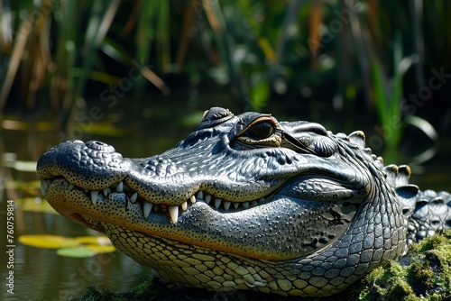 Fearsome Alligator head. Tropical reptile wild. Generate Ai
