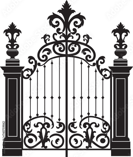 Nostalgic Passage Vector Design of Antique Metal Gate Weathered Threshold Iconic Metal Gate Emblem