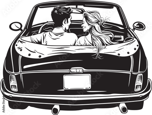 Cruise Comfort Emblematic Icon of Couples Back View in Convertible Vehicle Convertible Connection Vector Design of Loving Couple in Convertible Car from Behind