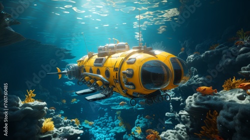 Robotic observation marine life in the ocean background