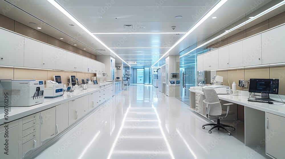 Obraz premium Interior design of a corporate biotech laboratory workspace. Generative AI.