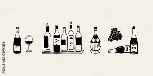 Line art doodle wine set	