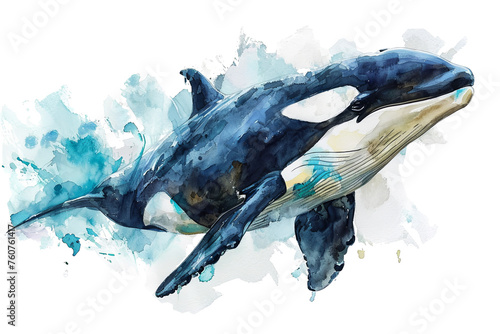 Hand drawn watercolor dolphin sea animals illustration on transparent background