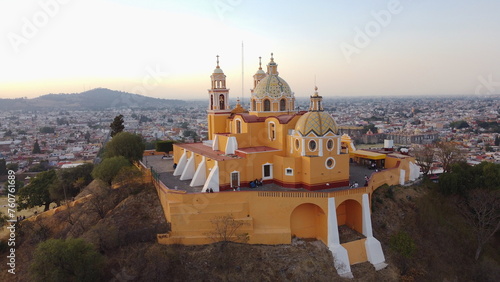 DRONE PHOTOGRAPH OF IGLESIA DEL CERRITO IN SAN ANDRES CHOLULA PUEBLA, MEXICO photo