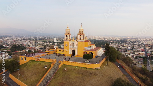 DRONE PHOTOGRAPH OF IGLESIA DEL CERRITO IN SAN ANDRES CHOLULA PUEBLA MEXICO photo