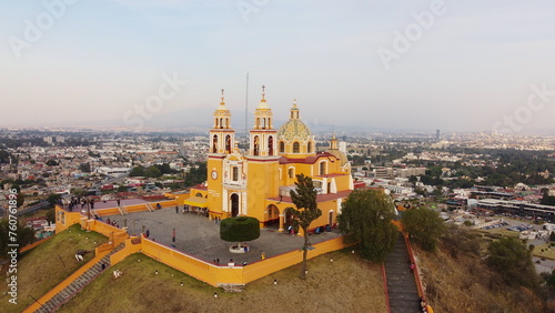 DRONE PHOTOGRAPH OF IGLESIA DEL CERRITO IN SAN ANDRES CHOLULA PUEBLA MEXICO