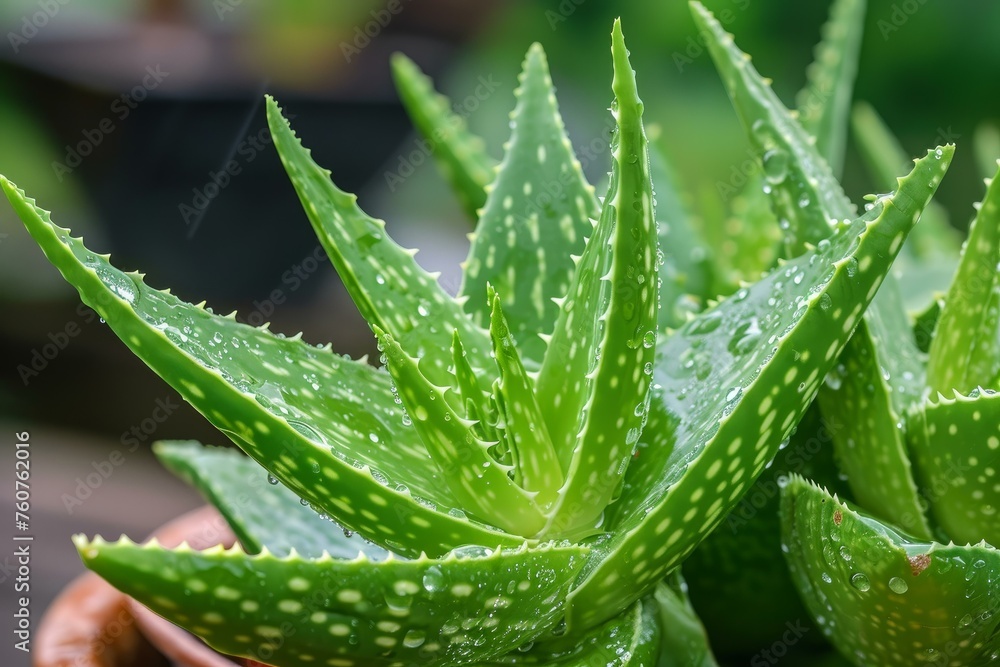 Thick Aloe vera leaves. Green drop. Generate Ai Thick Aloe vera leaves. Green drop. Generate Ai