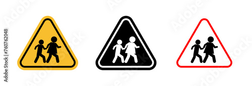 School Zone Safety Sign. Children Crossing Caution and Warning Symbol. photo