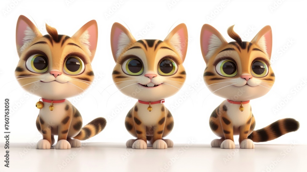 Fototapeta premium animation of three beautiful and tender kittens generative ai