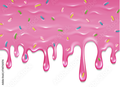 Pink frosting with color sprinkles. Sweet dripping border