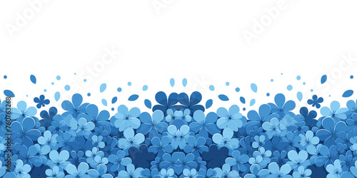 Floral background with blue flowers and petals, decorative floral border, Vector illustration, generative ai
