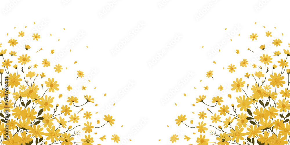 Floral background with yellow flowers and place for your text, floral frame, Vector illustration, generative ai