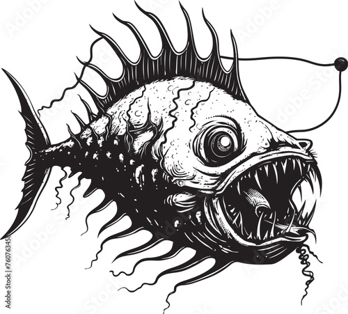 Abyssal Abomination Evil Angler Fish Vector Symbol Vile Vortex Angular Creature Fish Emblem with Sinister Twist