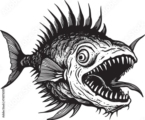 Fiendish Fins Angular Fish Vector Emblem Malignant Mariner Sinister Angular Creature Fish Icon