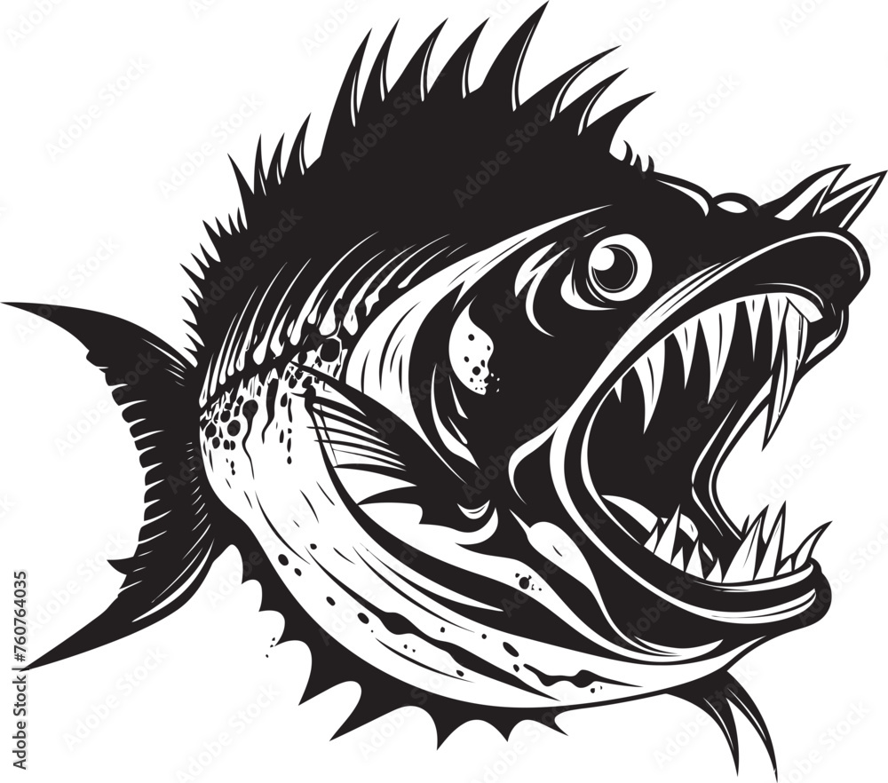 Naklejka premium Venomous Voyage Sinister Angular Fish Vector Symbol Nefarious Navigator Evil Angular Creature Fish Emblem