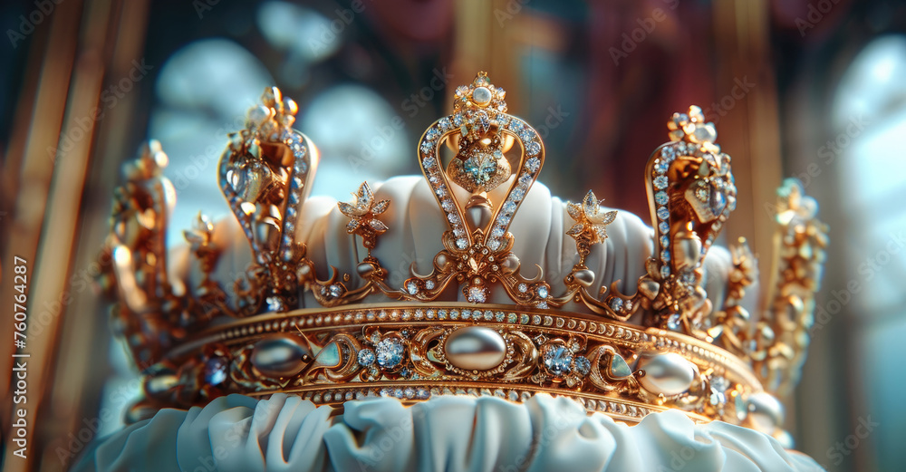 A visually stunning a gold crown with lavish jewelry accents. Generative AI. A visually stunning a gold crown with lavish jewelry accents. Generative AI.